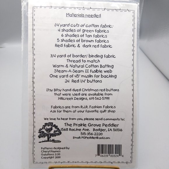 UNUSED Reindeer Games Sewing Patterns Kit, 2001 Prairie Grove Peddler, Vintage - Picture 3 of 3